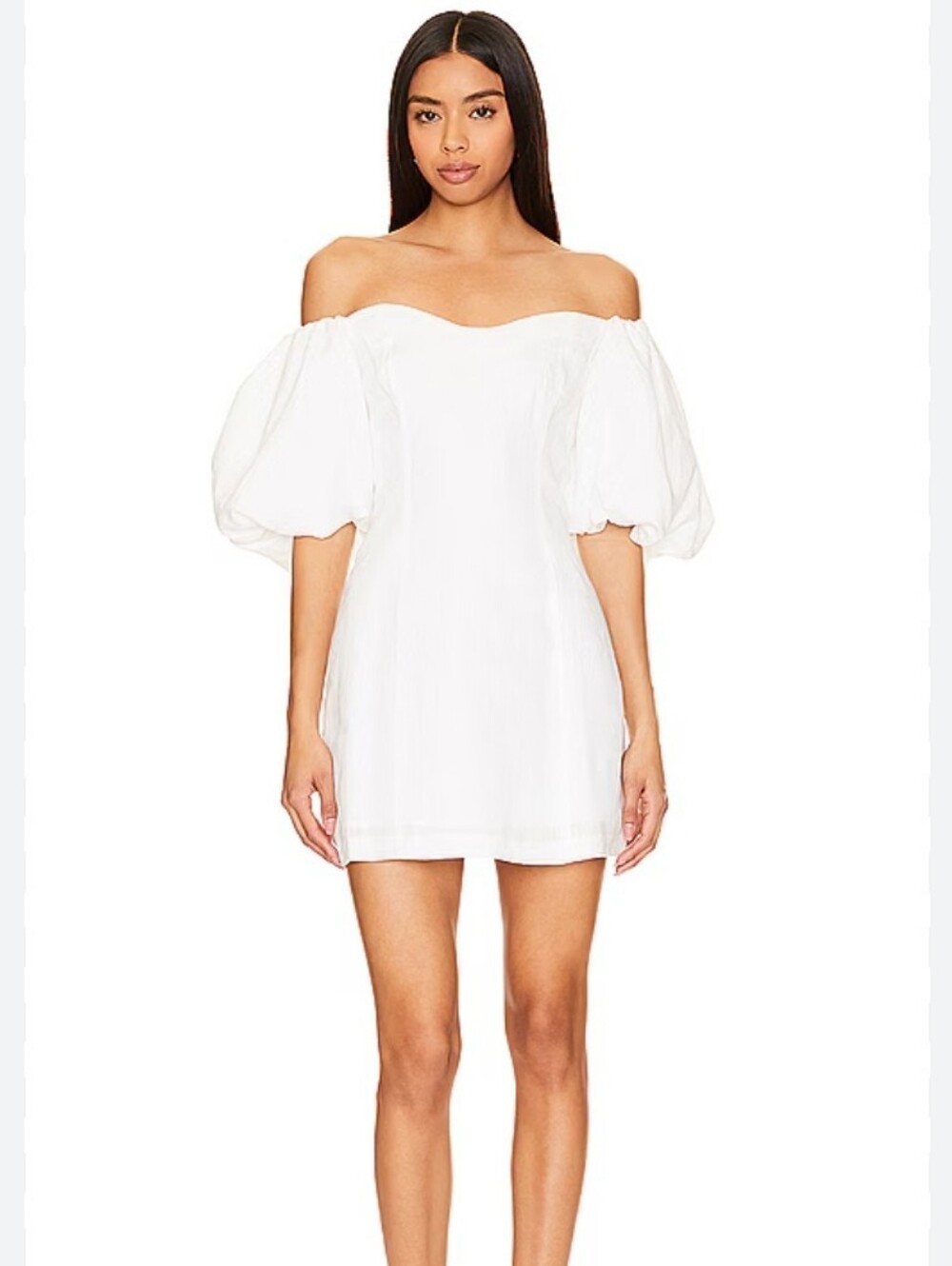 RHODE white linen off the shoulder puff sleeve mini dress